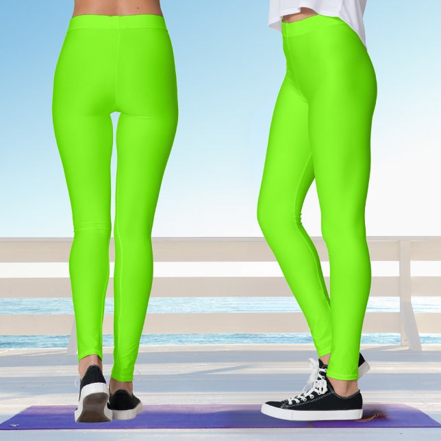 Fluorescent Neon Lime Green Yoga Leggings (Back And Side)