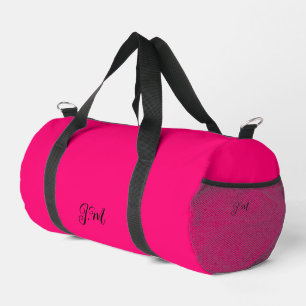 Fluorescent neon pink solid colour initials name duffle bag