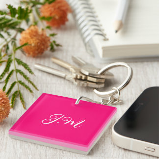 Fluorescent neon pink solid colour initials name  key ring