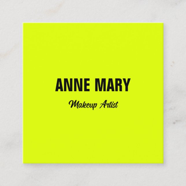 Fluorescent Neon Yellow Black Bright Colourful Square Business Card (Front)