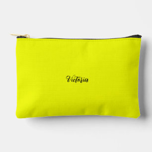 Fluorescent neon yellow solid colour name or delet accessory pouch