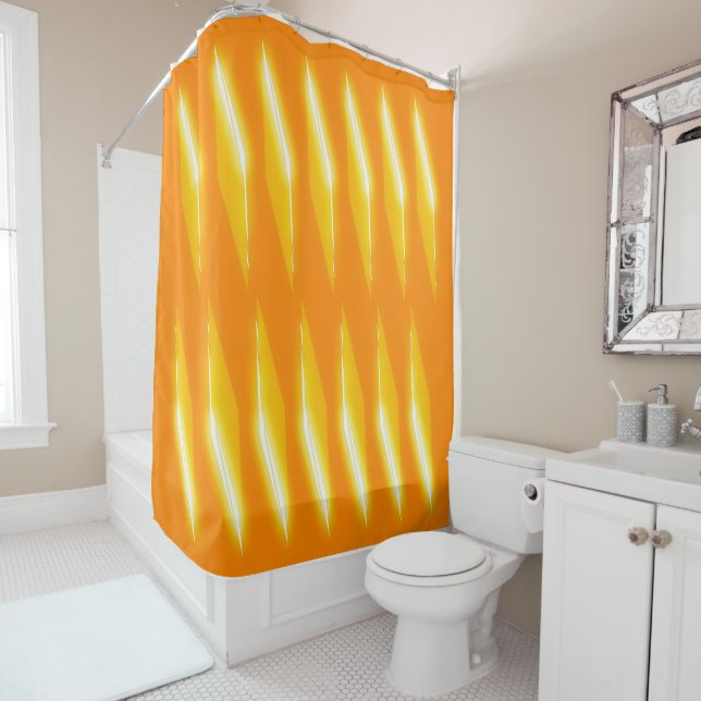 Fluorescent Orange and White Rhombus Pattern Shower Curtain (In Situ)