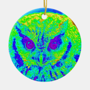 fluorescent owl ceramic tree decoration