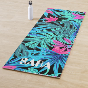 Fluorescent perfect palm leaves yoga mat