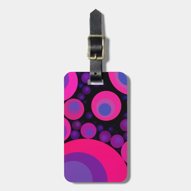 Fluorescent Pink Circle Mosaic Luggage Tag (Front Vertical)