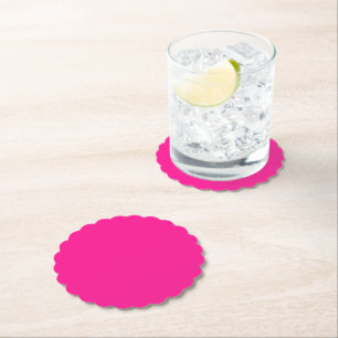 Fluorescent Pink Scalloped Round Paper Coaster
