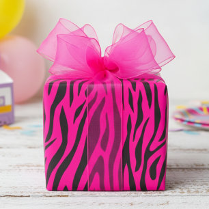 Fluorescent Pink Small Zebra Print Wrapping Paper