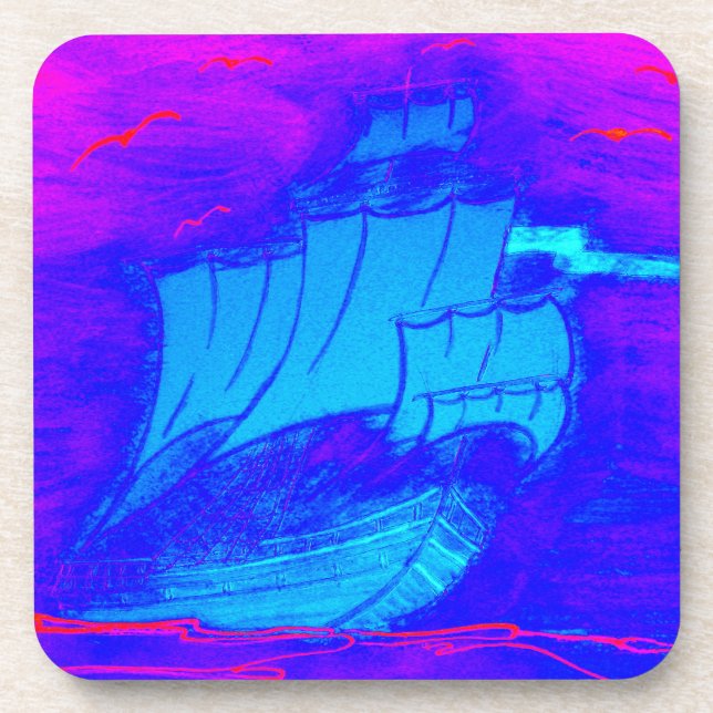 fluorescent sailboat 1 coaster (Front)