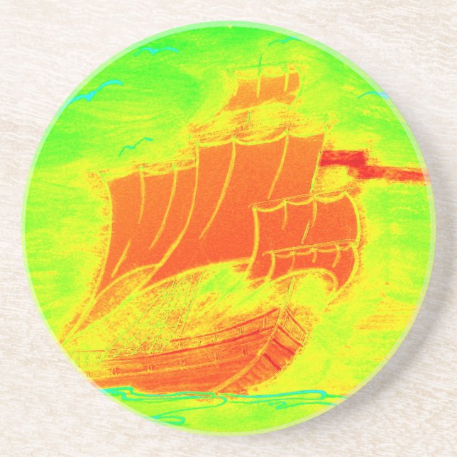 fluorescent sailboat coaster (Front)