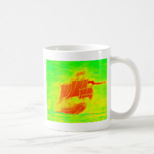 fluorescent sailboat coffee mug