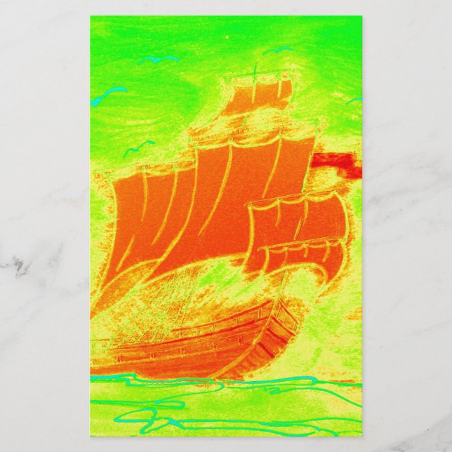 fluorescent sailboat stationery (Front)