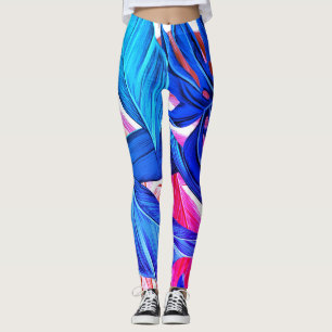 Fluorescent tropical palm leaves leggings