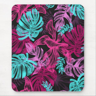 Fluorescent tropical palm leaves mouse mat