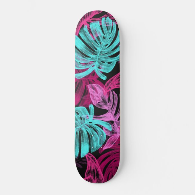 Fluorescent tropical palm  skateboard (Front)