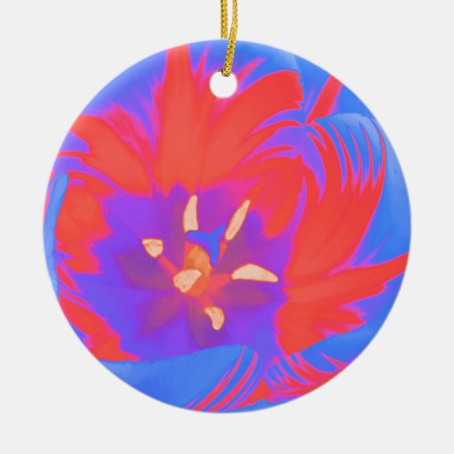 Fluorescent Tulip Custom Birthday Ceramic Tree Decoration (Front)