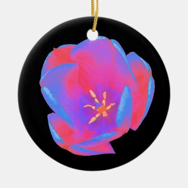 Fluorescent Tulip Custom Birthday Ceramic Tree Decoration (Front)