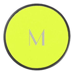 fluorescent yellow - add monogram hockey puck