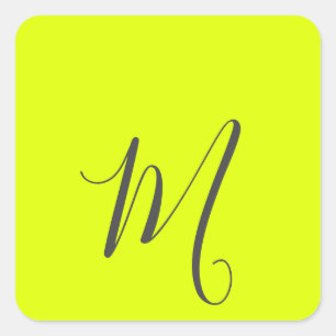 fluorescent yellow - chic monogram  square sticker