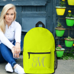 fluorescent yellow - elegant monogram printed backpack