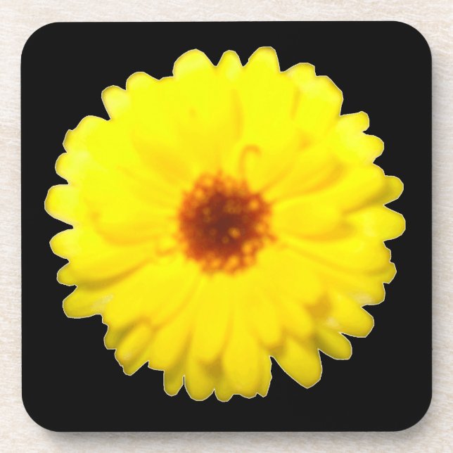 Fluorescent Yellow Marigold Cork Coaster (Front)