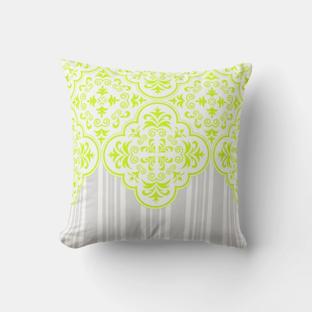 Fluorescent Yellow Modern Dmask Stripe Cushion (Front)