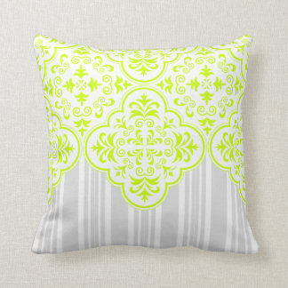 Fluorescent Yellow Modern Dmask Stripe Cushion