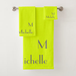 fluorescent yellow -personalised bath towel set