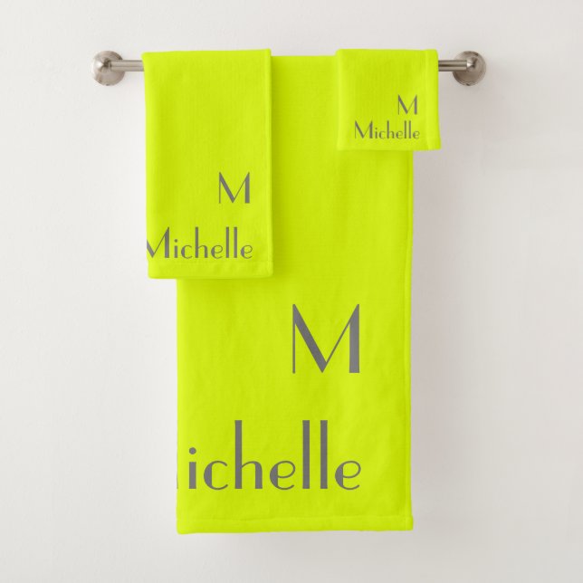 fluorescent yellow -personalised bath towel set (Insitu)