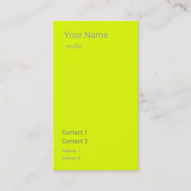 fluorescent yellow vertical business card (Front)
