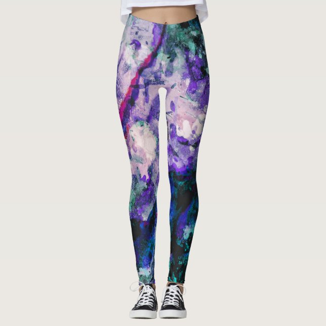 Fluorite Crystal Geode Marble Abstract Leggings (Front)