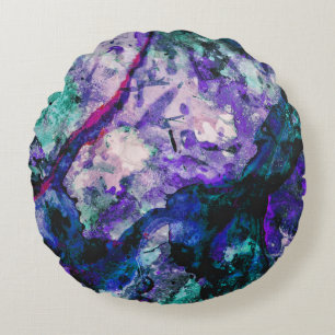 Fluorite Crystal Geode Marble Abstract Round Cushion