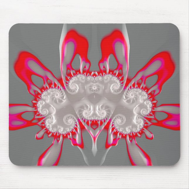 ~ FLUORO PINK RED GRAY WHITE ~ Fractal ~Original ~ Mouse Mat (Front)