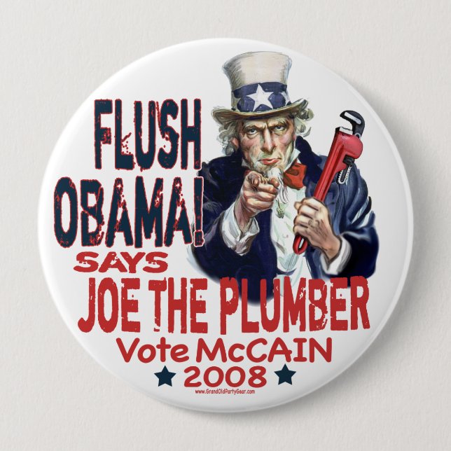 Flush Obama Joe the Plumber Button (Front)