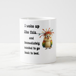 Flustered Featherball – Colorful Cartoon Bird Large Coffee Mug