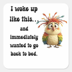 Flustered Featherball – Colorful Cartoon Bird Square Sticker