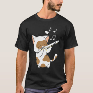 Flute Cat Flute Player Flutist Marching Band Music T-Shirt
