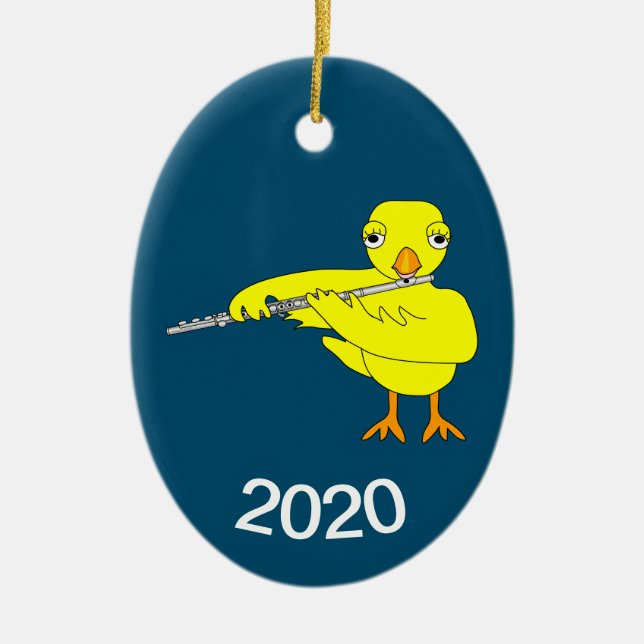 Flute Chick Ceramic Tree Decoration (Front)