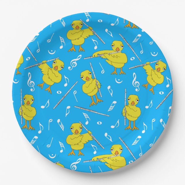 Flute Chick Music Notes Paper Plate (Front)