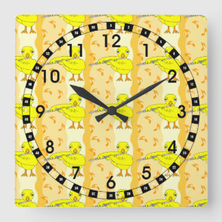Flute Chick Pattern Square Wall Clock