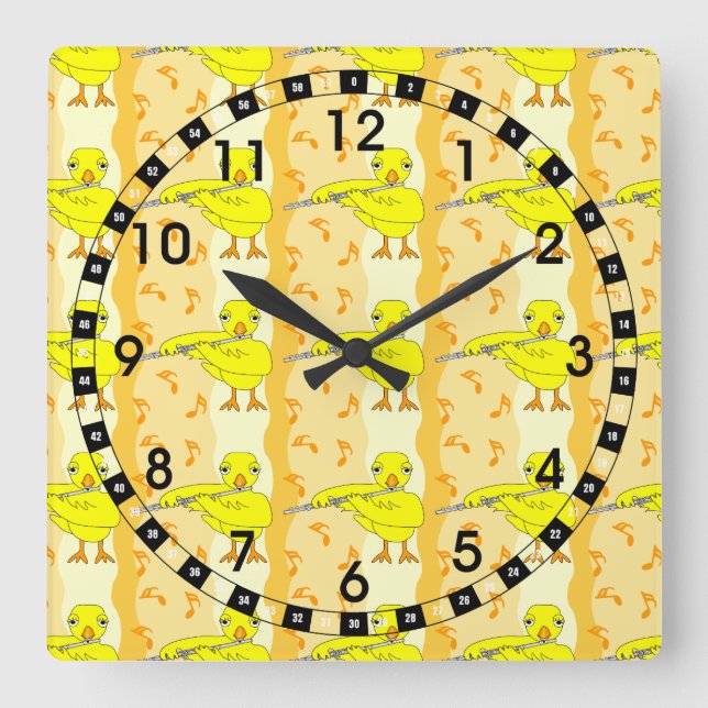 Flute Chick Pattern Square Wall Clock (Front)