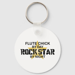 Flute Chick Rock Star by Night Key Ring