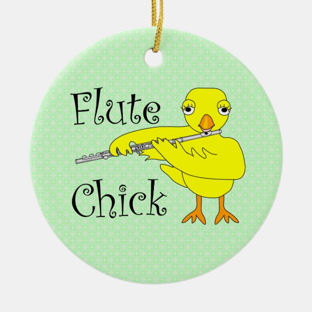 Flute Chick Text Ceramic Tree Decoration (Front)