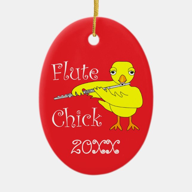 Flute Chick Text Ceramic Tree Decoration (Front)