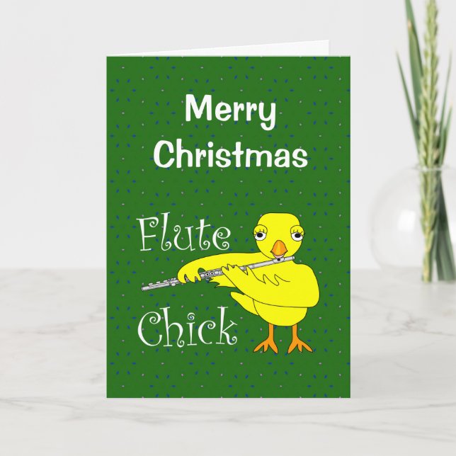 Flute Chick Text Christmas Card (Front)