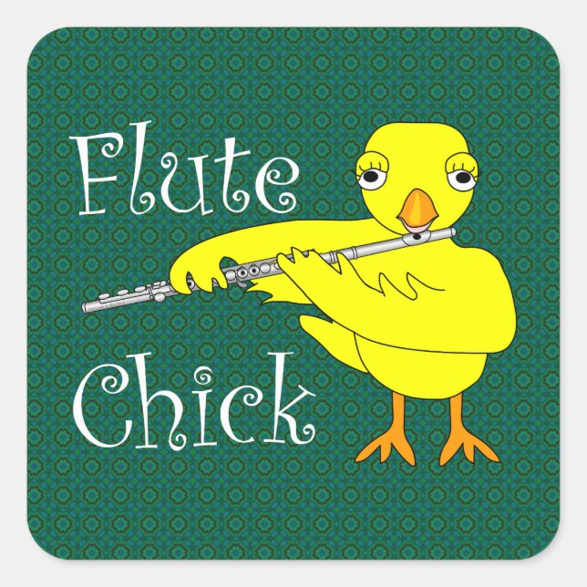 Flute Chick Text Square Sticker (Front)