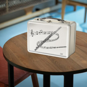 Flute Drawing   Swirled Music Notation   Initials Metal Lunch Box