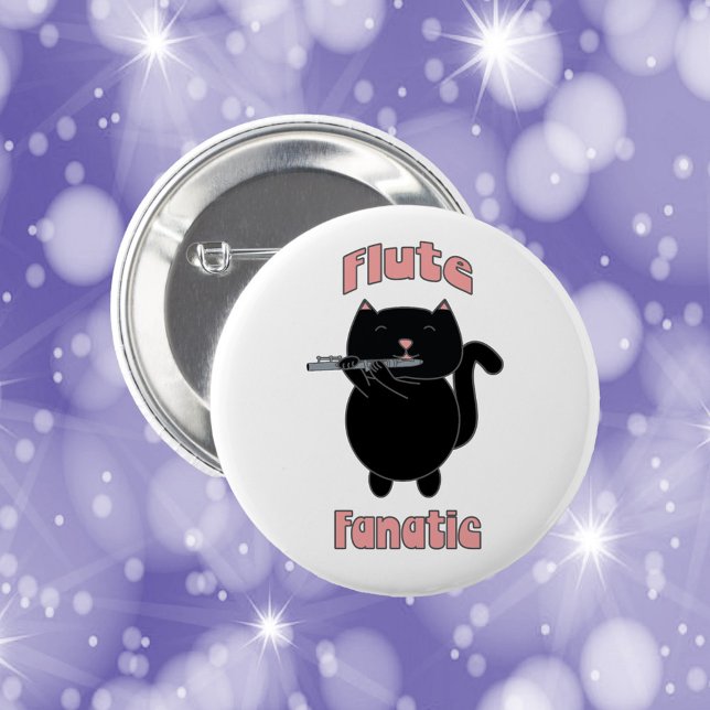 Flute Fanatic Black Cat Funny 6 Cm Round Badge (Creator Uploaded)