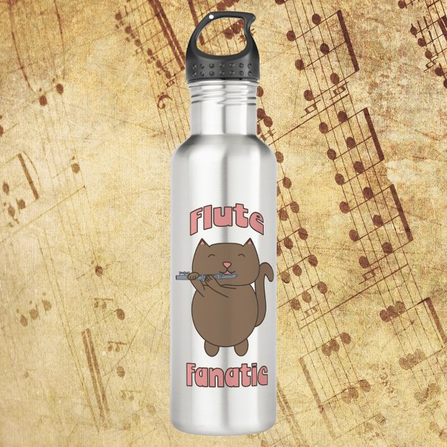 Flute Fanatic Cat 710 Ml Water Bottle (A water bottle with the words Flute Fanatic and a cat playing the flute!)