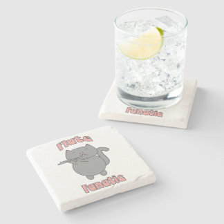 Flute Fanatic Gray Cat Funny Stone Coaster