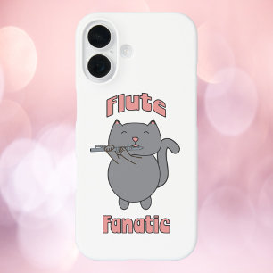 Flute Fanatic Grey Cat Pink iPhone 16 Case